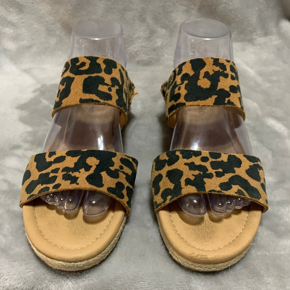 Lucky Brand Wyntor Leopard Print Leather Espadrille Wedge Slide Sandals 8.5 M